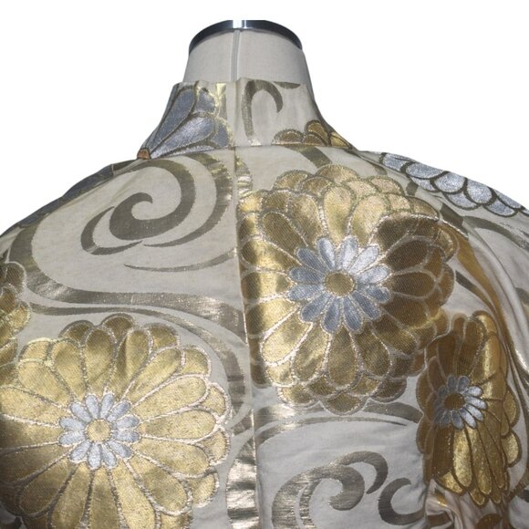 Vintage 50s 60s Gold Silver Metallic Floral Short Kimono Jacket Tokyo XL As Is - Picture 4 of 14
